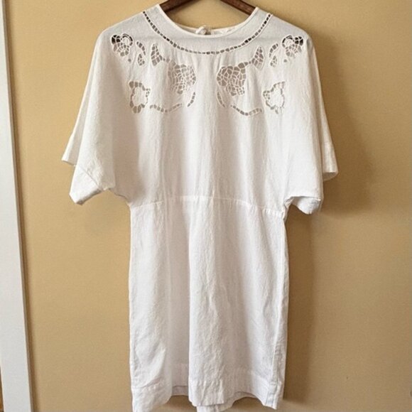 H&M| Gorgeous White Linen-Blend Broderie Anglaise Summer Mini Dress Sz S - Picture 3 of 7